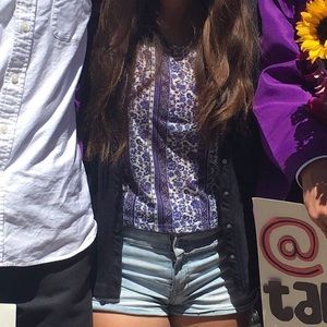 Floral Cropped Blue Top